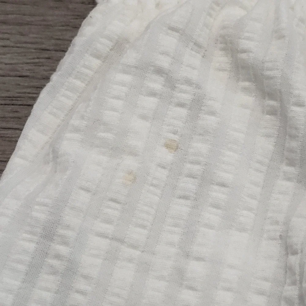 Anthropologie‎ White Seersucker Smocked Tube Top Strapless XS Cotton Summer Boho